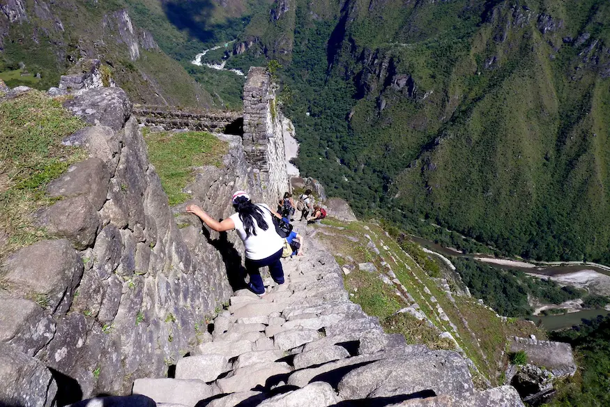 visitor descending stairs death huayna picchu mountain